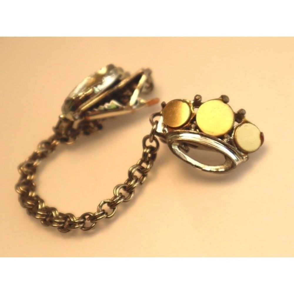 Vintage Crown Sweater Clip Chatelaine Two Tone